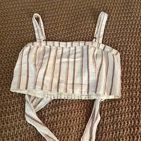 Abercrombie & Fitch Cropped Linen blend Tank - Stripped - SIZE LARGE - Picture 3 of 6